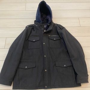 Mens G.H. Bass & Co Gray Wool Coat with Removable Blue Hood